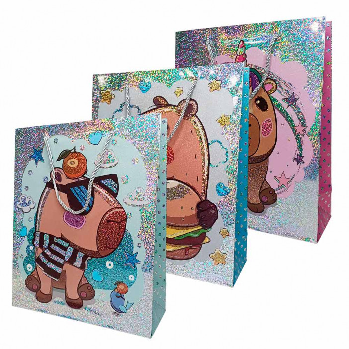 Пакет ЛЮКС Капибара голограм размер 26*32*12см