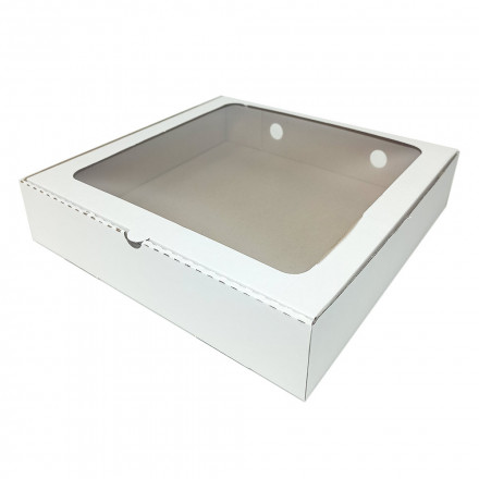 Коробка для пирога d-25-30 с окном белая размер 300*300*60мм 