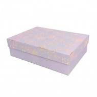 Коробка прямоугольная Цветы с золотым тиснением светло-фиолетовая размер 24,5*18*7см