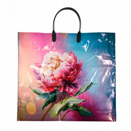 Пакет с пластмассовыми ручками 36*40см Розовый пион 10шт