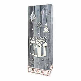 Пакет под бутылку ЛЮКС Деревянная планка с блеском 13*36*8,5см