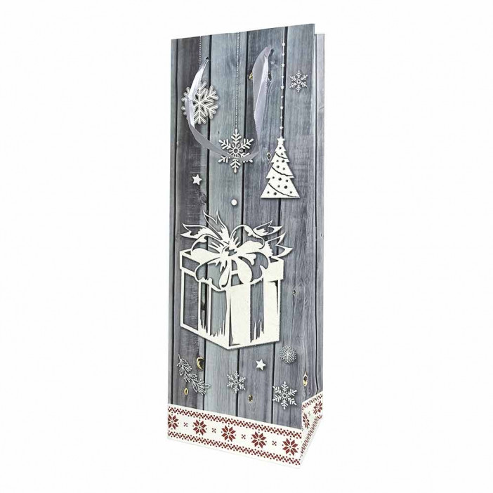 Пакет под бутылку ЛЮКС Деревянная планка с блеском 13*36*8,5см