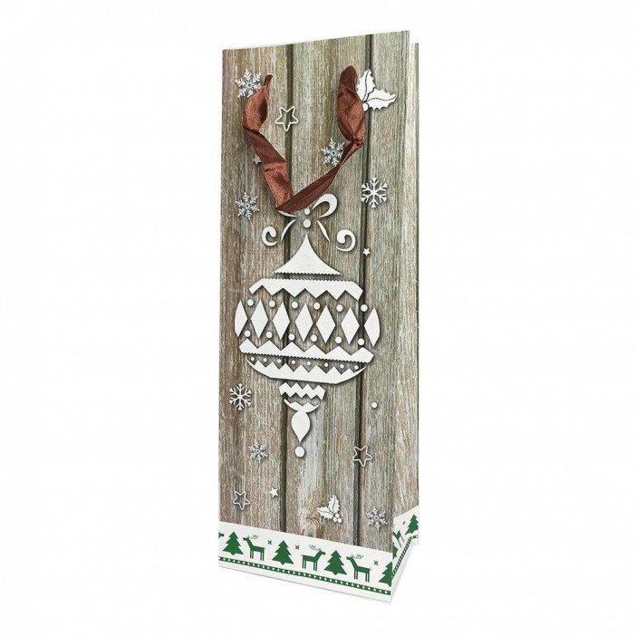 Пакет под бутылку ЛЮКС Деревянная планка с блеском 13*36*8,5см