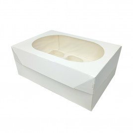 Коробка под капкейки на 6 шт с овальным окном белая размер 250*170*100мм