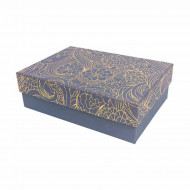 Коробка прямоугольная Цветы с золотым тиснением сине-серая размер 19*13,5*6см