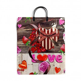 Пакет с пластмассовыми ручками 40*44см Коробка сердце 10шт