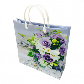 Пакет сумка размер 30*30см Бежево-сиреневый букет