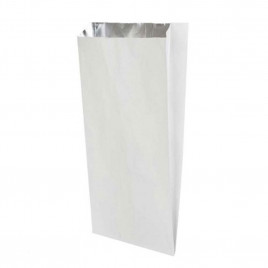 Пакет бумажный белый с фольгой с плоским дном размер 33*20*5см уп 10шт