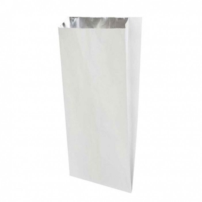 Пакет бумажный белый с фольгой с плоским дном размер 33*20*5см уп 10шт