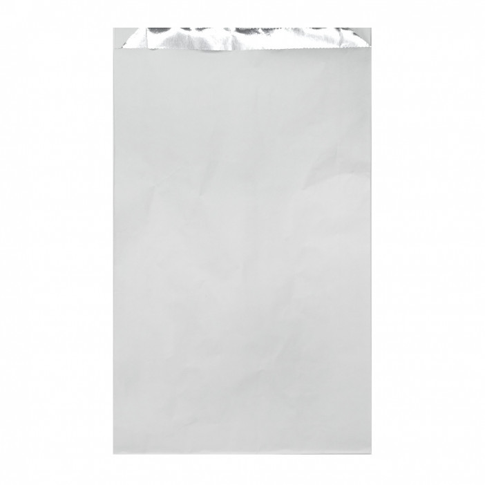 Пакет бумажный белый с фольгой с плоским дном размер 33*20*5см уп 10шт