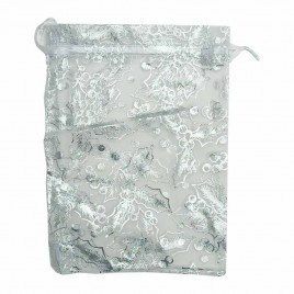 Мешочек подарочный из органзы серебро с узором размер 25*35см