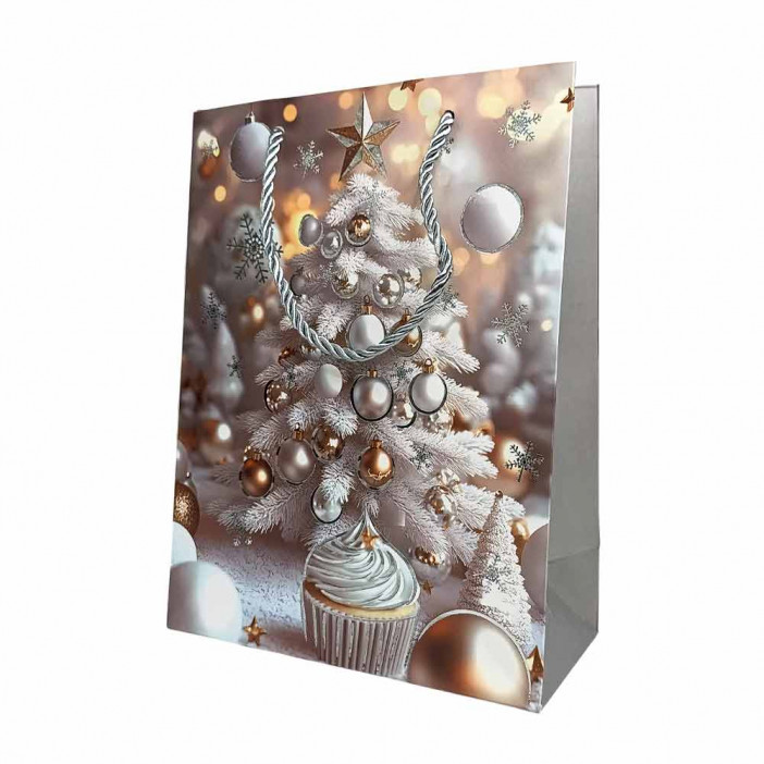 Пакет ЛЮКС НГ Елка, шары и шишки с золотым тиснением размер 18*23*10см