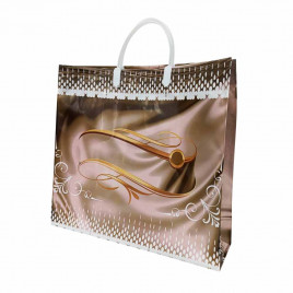 Сумка с пластмассовыми ручками многослойная Завиток на коричневом 40*33см