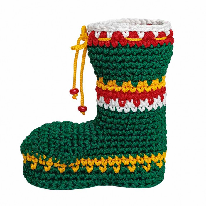 Сапожок новогодний вязаный зеленый 18*20см