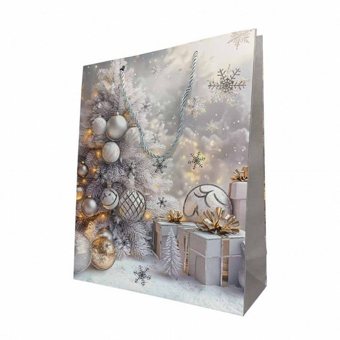 Пакет ЛЮКС НГ Елка, шары и шишки с золотым тиснением размер 26*32*12см