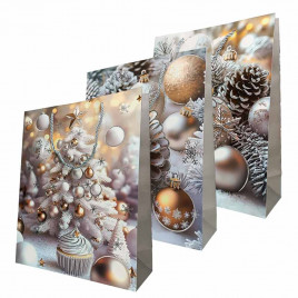 Пакет ЛЮКС НГ Елка, шары и шишки с золотым тиснением размер 26*32*12см