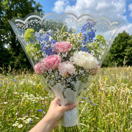 Конус прозрачный с рисунком Мелодия Цветочки размер 45*50см уп 50шт