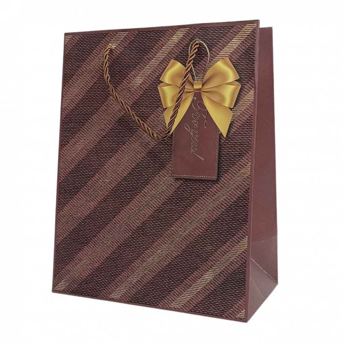 Пакет ЛЮКС Косая полоса золотая размер 18*23*10см