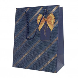 Пакет ЛЮКС Косая полоса золотая размер 18*23*10см