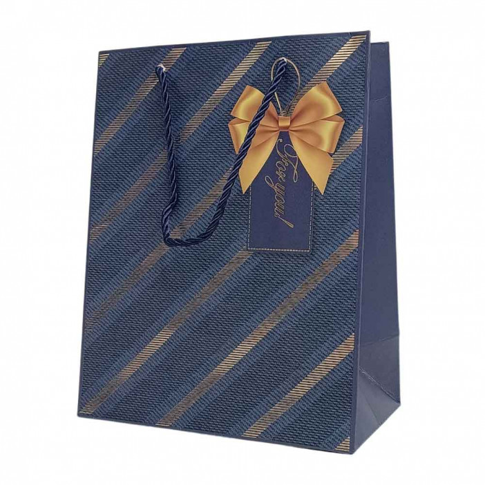 Пакет ЛЮКС Косая полоса золотая размер 18*23*10см
