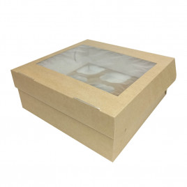 Коробка под капкейки на 9шт с окном крафт размер 250*250*100мм