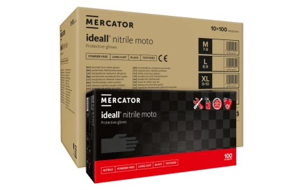 Перчатки нитриловые IDEALL Nitrile Moto особопрочные черные 50 пар M, L, XL, XXL