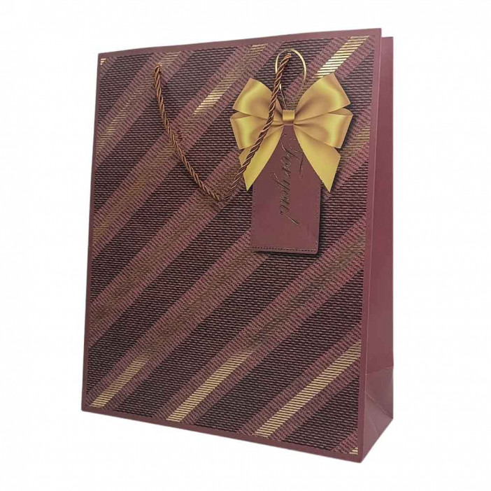 Пакет ЛЮКС Косая полоса золотая размер 26*32*12см