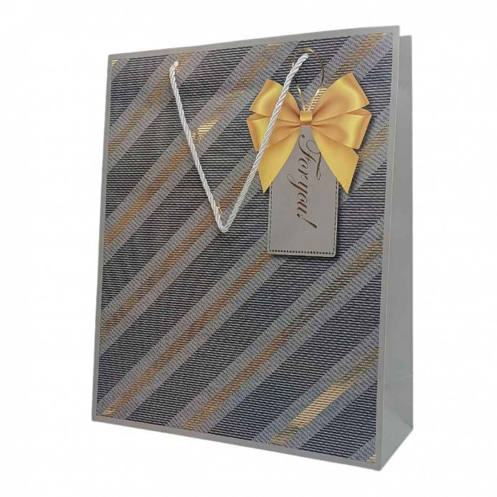 Пакет ЛЮКС Косая полоса золотая размер 26*32*12см