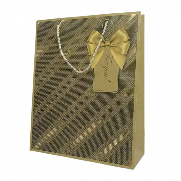 Пакет ЛЮКС Косая полоса золотая размер 26*32*12см