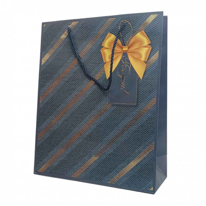 Пакет ЛЮКС Косая полоса золотая размер 26*32*12см