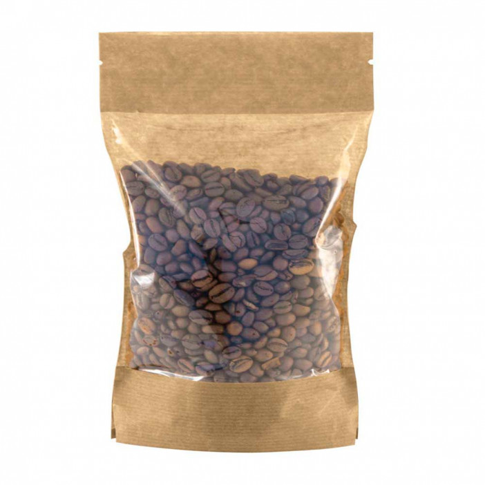 Дой-пак бумажный крафт с окном с замком zip-lock 150*240+(40+40) 140мм уп 10шт