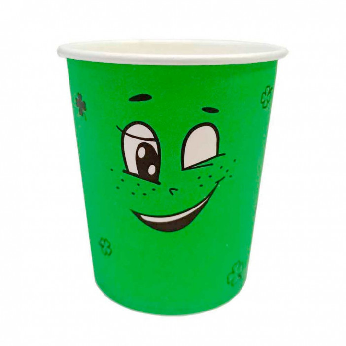 Стакан бумажный Подмигивающая рожица с надписью зеленый 250мл 50шт