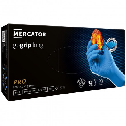 Перчатки нитриловые GOGRIP LONG особопрочные удлиненные голубые 25 пар M, L, XL  