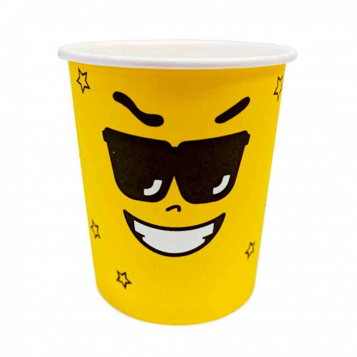 Стакан бумажный Рожица в очках с надписью желтый 250мл 50шт