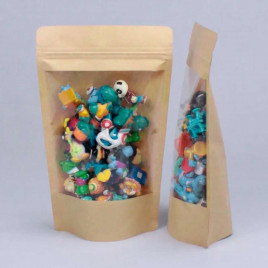 Дой-пак бумажный крафт с окном с замком zip-lock 100*185+(30+30) 90мм уп 10шт