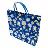 Пакет сумка размер 30*30см Белые цветы на синем фоне