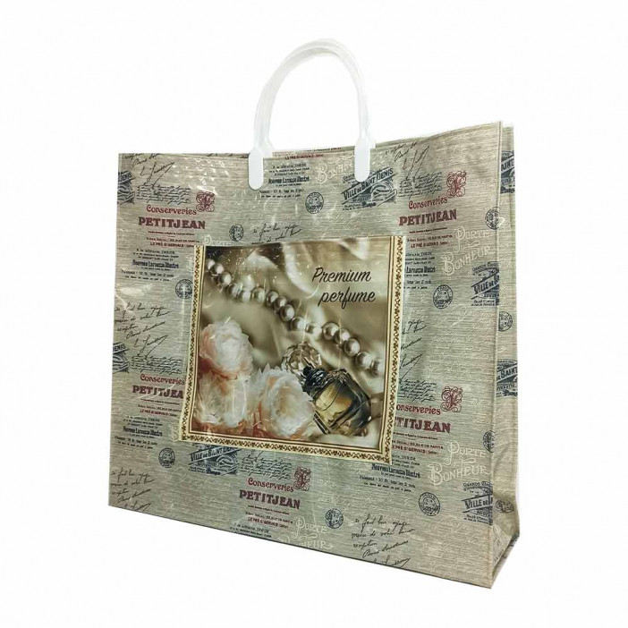 Сумка с пластмассовыми ручками многослойная с карманами Парфюм 40*33см