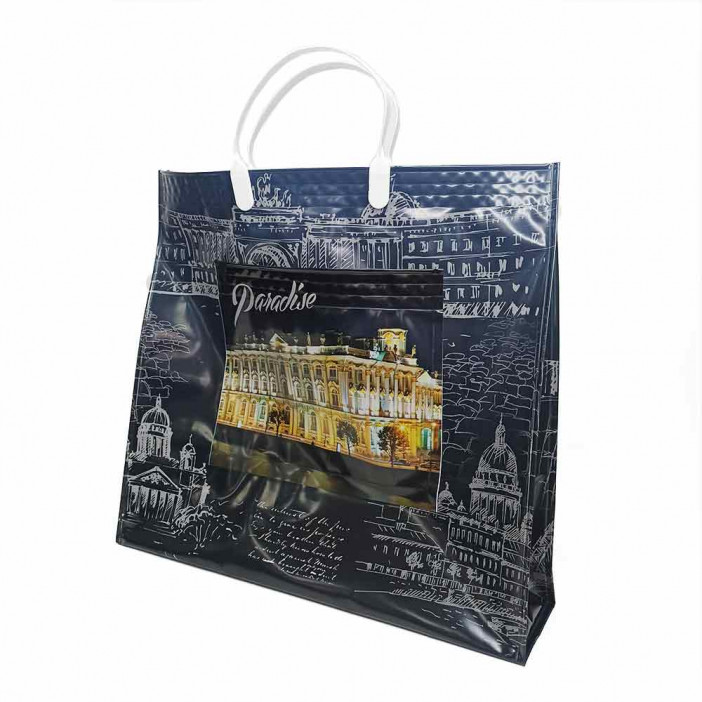 Сумка с пластмассовыми ручками многослойная с карманами Парадиз 40*33см