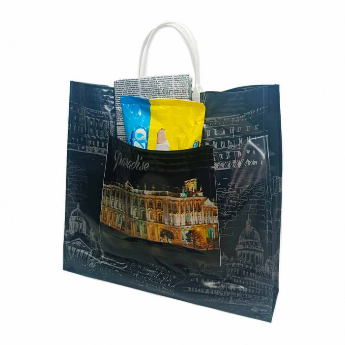 Сумка с пластмассовыми ручками многослойная с карманами Парадиз 40*33см