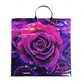 Пакет с пластмассовыми ручками 36*40см Фиолетовая роза 10шт