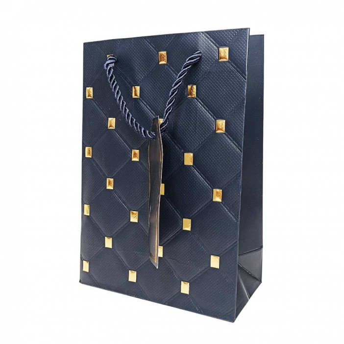 Пакет ЛЮКС Стеганый с золотыми клепками размер 14*20*7см