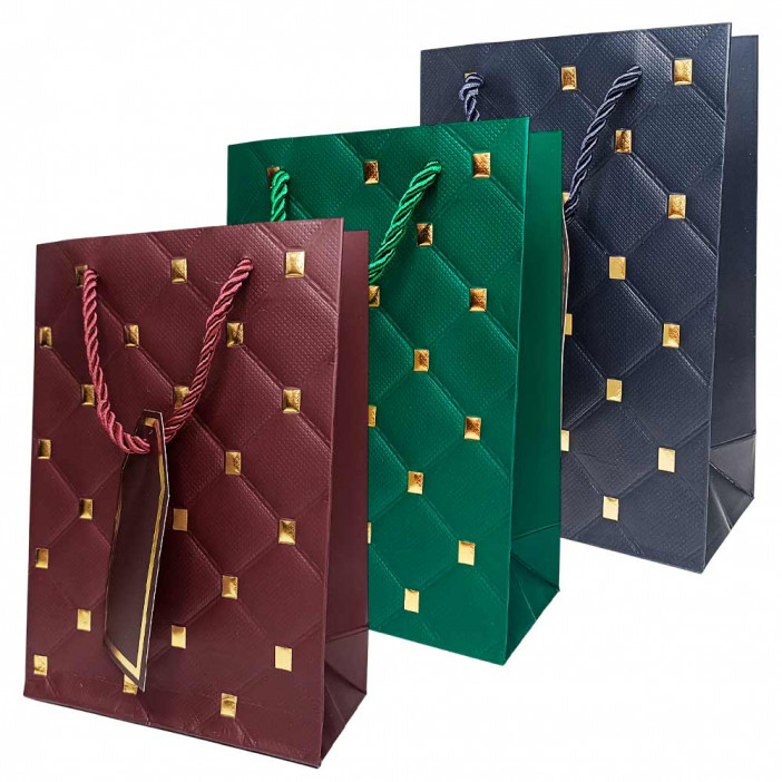 Пакет ЛЮКС Стеганый с золотыми клепками размер 14*20*7см