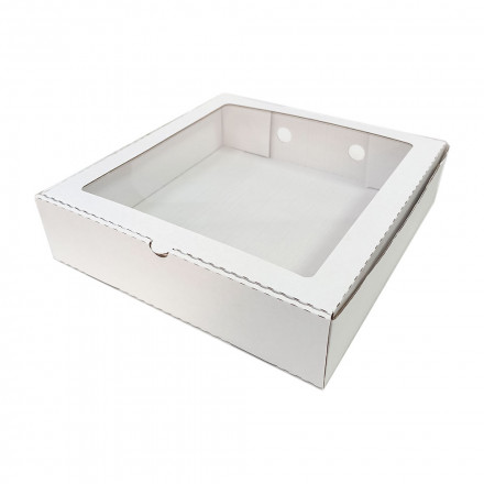 Коробка для пирога d-25-28 с окном белая размер 280*280*70мм 