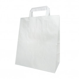 Пакет бумажный белый с плоской ручкой 80г/м2 размер 24*28*14см уп 10шт