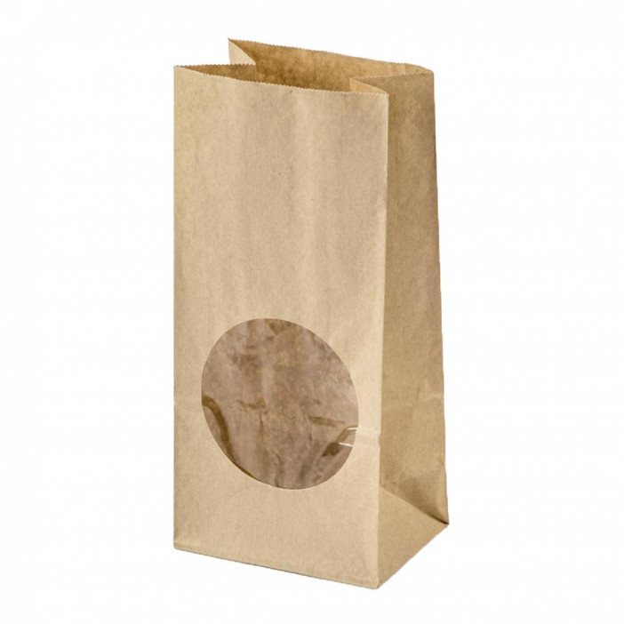 Пакет бумажный крафт с окном круг 70г/м2 размер 17*8*5см уп 10шт