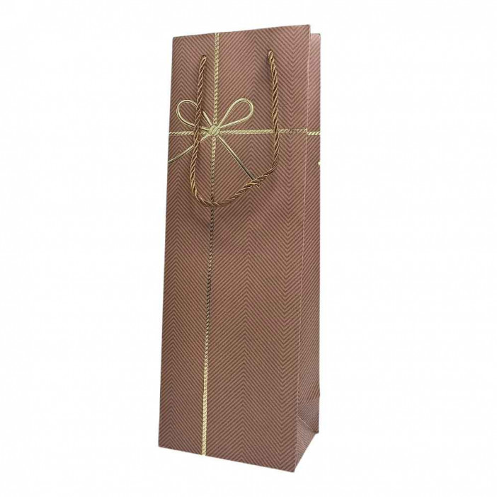 Пакет под бутылку ЛЮКС Бантик золотой размер 12,7*36*9см