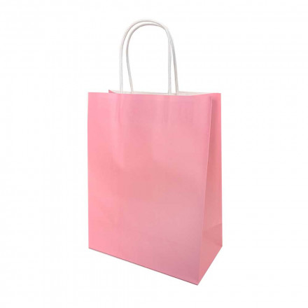 Пакет бумажный розовый с крученой ручкой 70г/м2 размер 21*27*11см