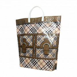 Сумка с пластмассовыми ручками многослойная с карманами Сумка в клетку 37*37см