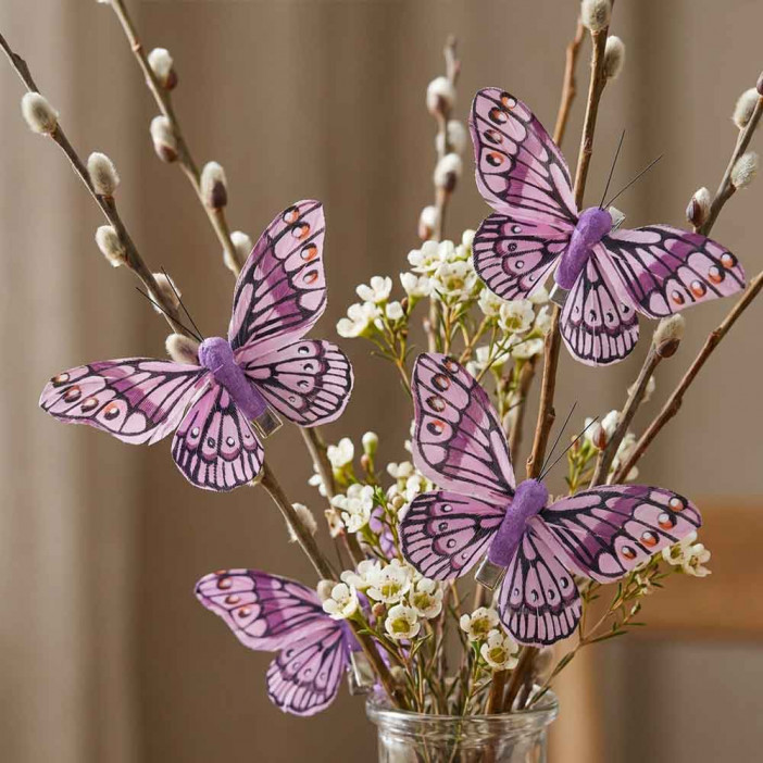 Бабочка на прищепке фиолетовая размер 8см