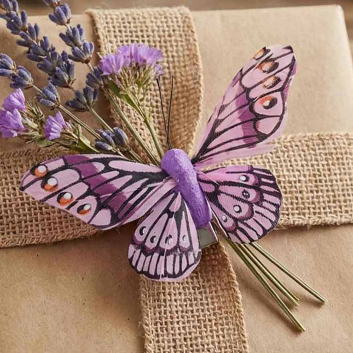 Бабочка на прищепке фиолетовая размер 8см